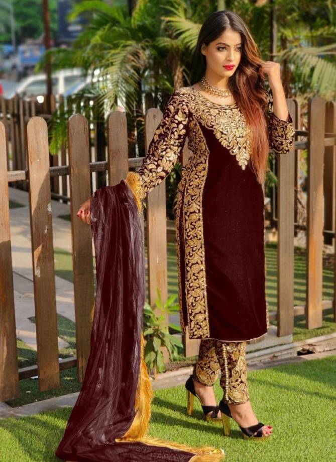 EIRA VOL-1 Latest Fancy Designer Festive Wear Velvet With Front And back Embroidery And Heavy Stone Work Salwar Suit Collection